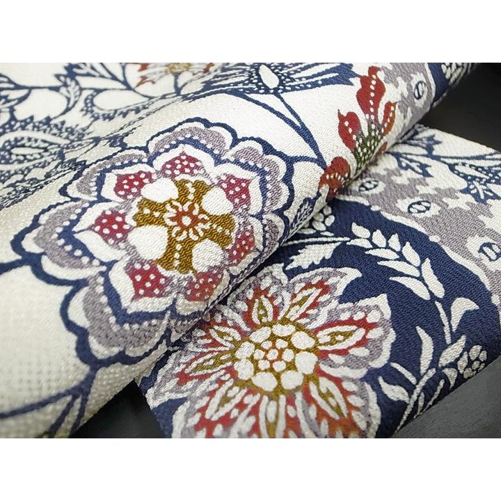 名古屋帯 和染紅型 栗山吉三郎 花更紗 仕立て上がり 正絹 新品 九寸  