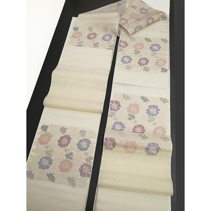 名古屋帯 夏 帯屋捨松 牡丹 紗紬 未仕立て 正絹 新品 九寸名古屋 