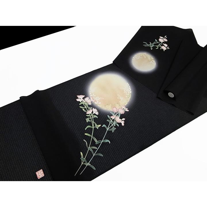 名古屋帯 夏 十日町友禅 秀美 撫子 絽縮緬 正絹 新品 未仕立て 反物 黒 