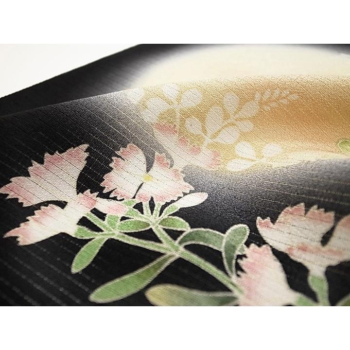 名古屋帯 夏 十日町友禅 秀美 撫子 絽縮緬 正絹 新品 未仕立て 反物 黒 