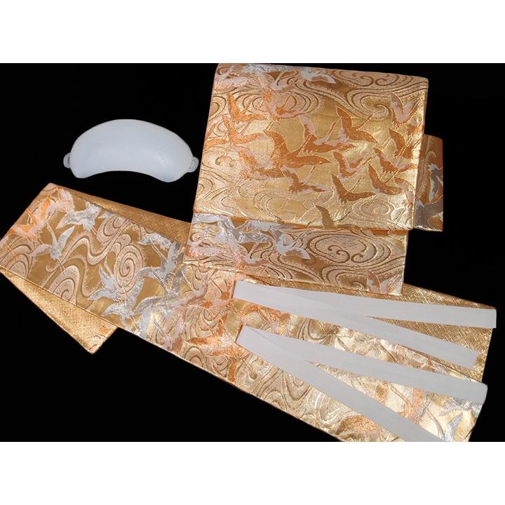 付帯 付け帯 作り帯 文化帯 一重太鼓 正絹 鶴 千羽鶴 飛鶴 流水 帯枕