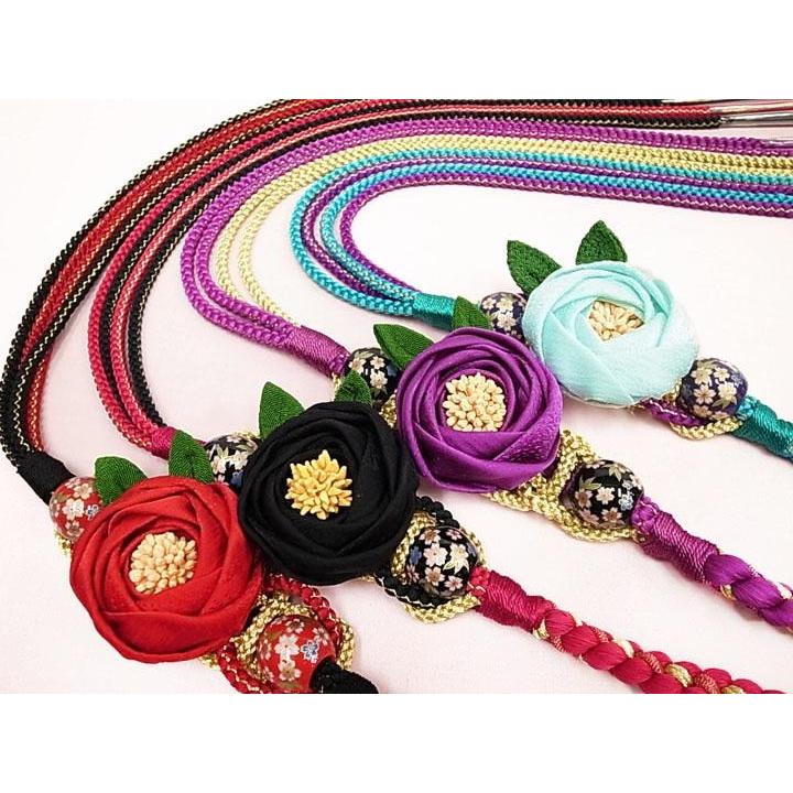 振袖 帯締め つまみ細工 椿飾り 新品 振袖小物 黄緑 水色 紫 ピンク 赤 黒 白 再入荷あり H779s H779 ロマン着物みやがわヤフーショップ 通販 Yahoo ショッピング