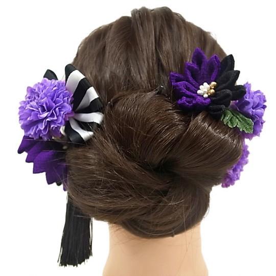 髪飾り 浴衣 成人式 振袖 袴 3点セット 紫 黒 大人 かんざし 簪 卒業式 フォーマル 結婚式 花飾り つまみ細工 リボン ちりめん ブライダル N706 N706 ロマン着物みやがわヤフーショップ 通販 Yahoo ショッピング