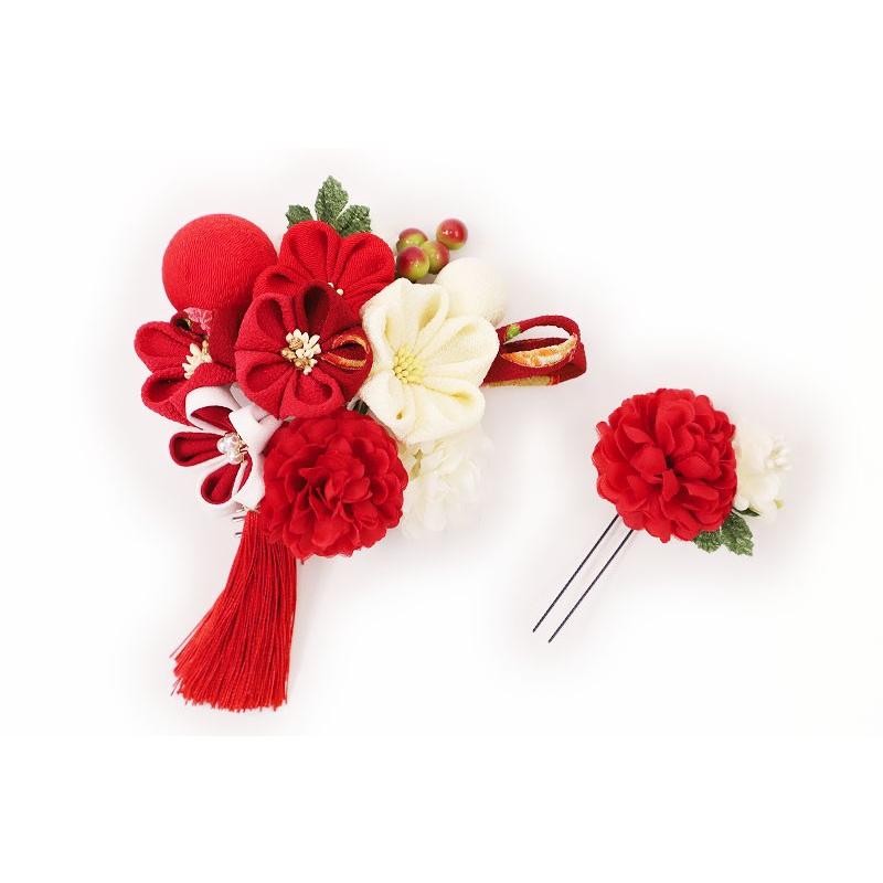 髪飾り 成人式 振袖 浴衣 卒業式 袴 結婚式 ２点セット 赤 白 花 和 洋 かんざし 手作り 簪 つまみ細工 ちりめんフォーマル 花飾り 玉飾り P794 P794 ロマン着物みやがわヤフーショップ 通販 Yahoo ショッピング