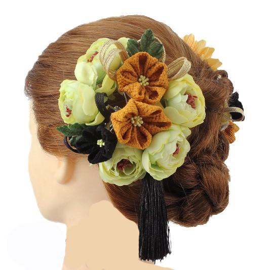 髪飾り 成人式 振袖 浴衣 卒業式 袴 結婚式 3点セット 金茶 黒 花 和 洋 かんざし 手作り 簪 つまみ細工 ちりめんフォーマル 花飾り W75 304 2 R722 R722 ロマン着物みやがわヤフーショップ 通販 Yahoo ショッピング