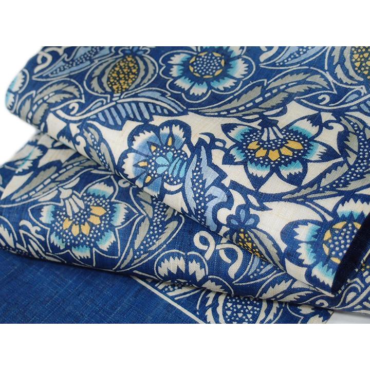 夏帯 名古屋帯 本大麻帯 和染紅型 栗山吉三郎 本麻 昼夜 斜め