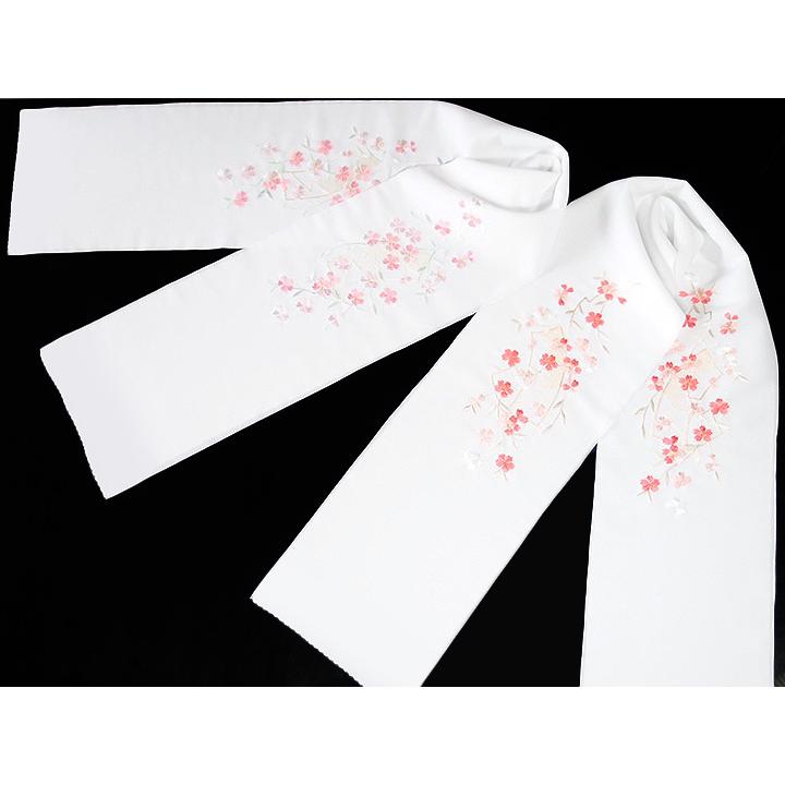 半襟 刺繍 半衿 振袖 成人式 桜 短冊 花 古典柄 白地 ピンク 朱 半襟 刺繍 半衿 振袖 成人式 桜 短冊 花 古典柄 白地 ピンク 朱