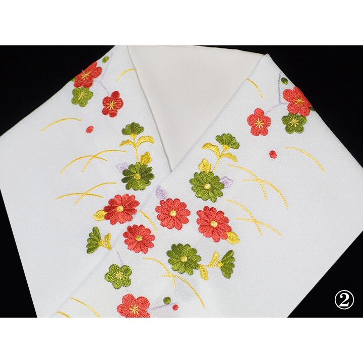 半襟 刺繍 半衿 振袖 成人式 桜 菊 梅 笹 花 古典柄 白地 レディース