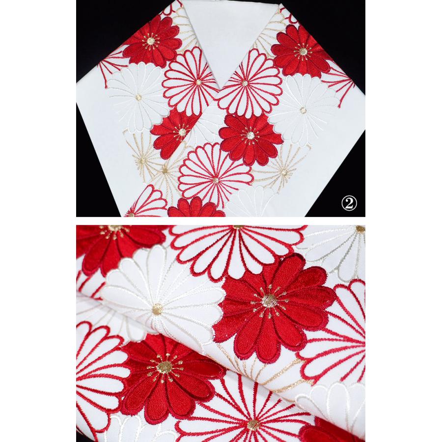 半襟 刺繍 半衿 振袖 成人式 菊詰め 菊花 花 日本製 白 金 赤 橙 黒 紫