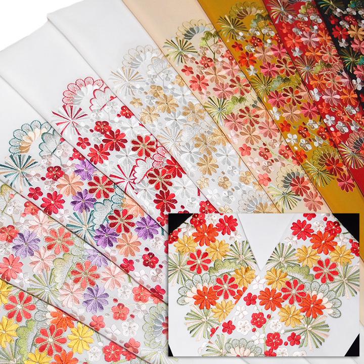 半襟 刺繍 半衿 振袖 成人式 松竹梅 に 菊 花 縁起柄 古典柄 日本製