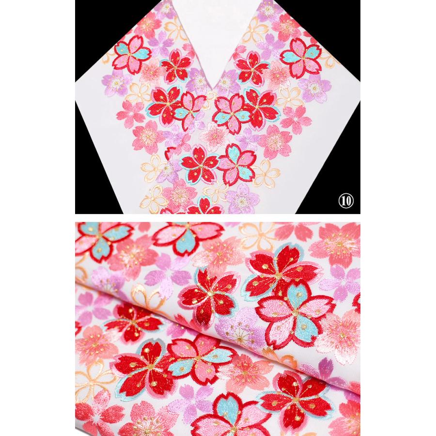 半襟 刺繍 半衿 振袖 成人式 桜 桜尽し 花 白地 黄 桃 金 赤 黒 日本製
