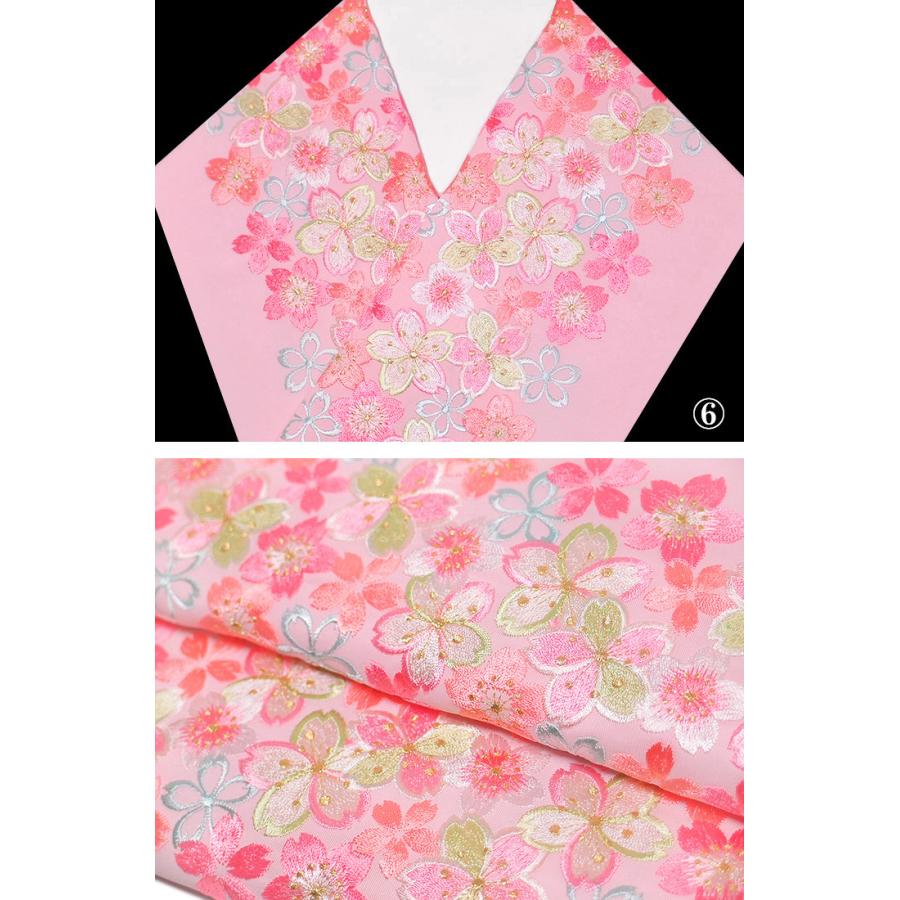 半襟 刺繍 半衿 振袖 成人式 桜 桜尽し 花 白地 黄 桃 金 赤 黒 日本製