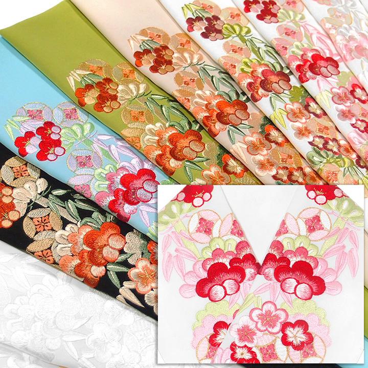 半襟 刺繍 半衿 振袖 成人式 松竹梅 七宝 日本製 京都 白 金 桃