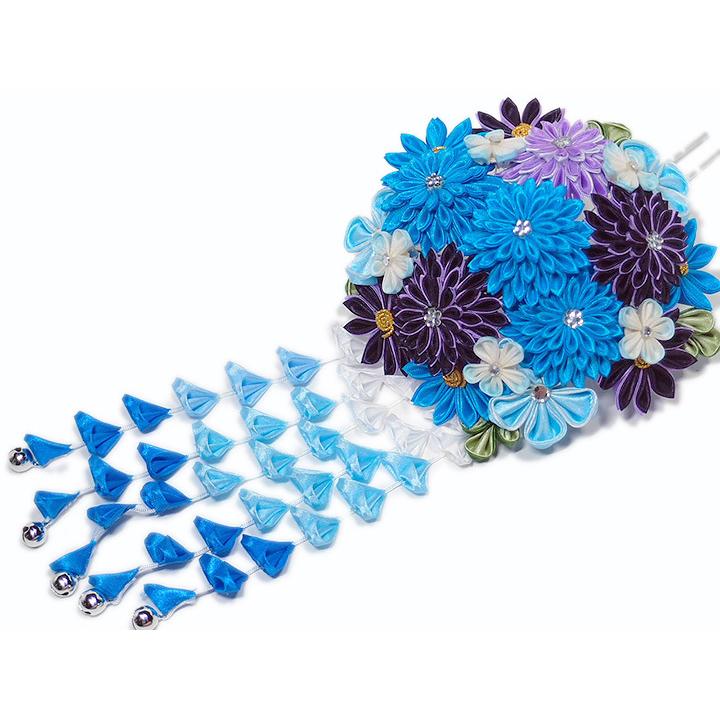 髪飾り 成人式 振袖 袴 舞妓さん 水色 青 紫 大人 かんざし 簪 花薬玉