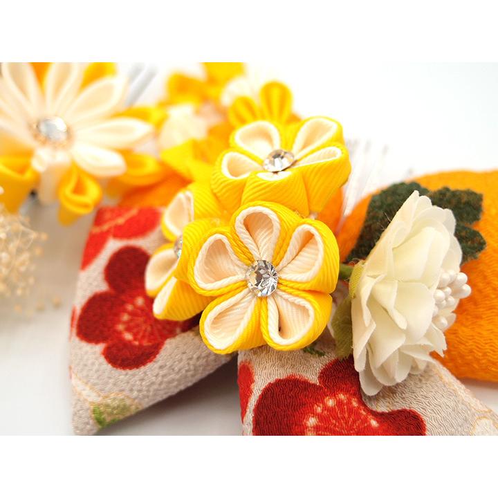 髪飾り 3点セット 黄色 つまみ細工 リボン ドライフラワー 成人