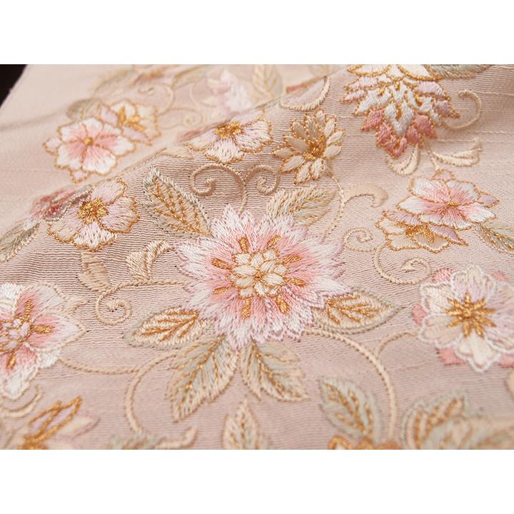 半衿 半襟 正絹 刺繍 花唐草 ピンクベージュ フォーマル 振袖 成人式 