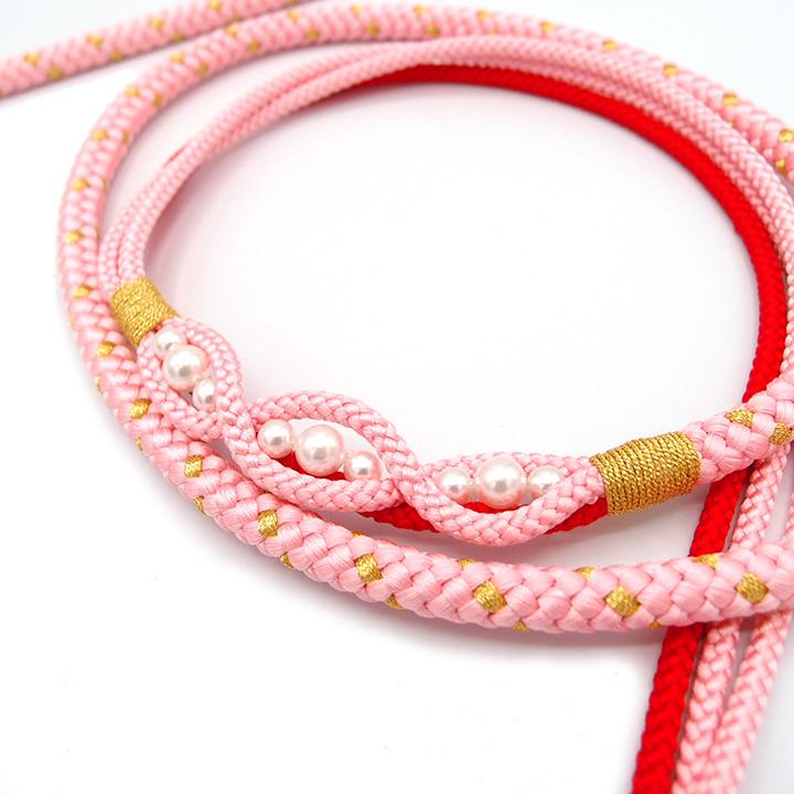 帯締め 帯じめ 振袖 成人式 パールビーズ 帯〆 飾り紐 薄ピンク 金 