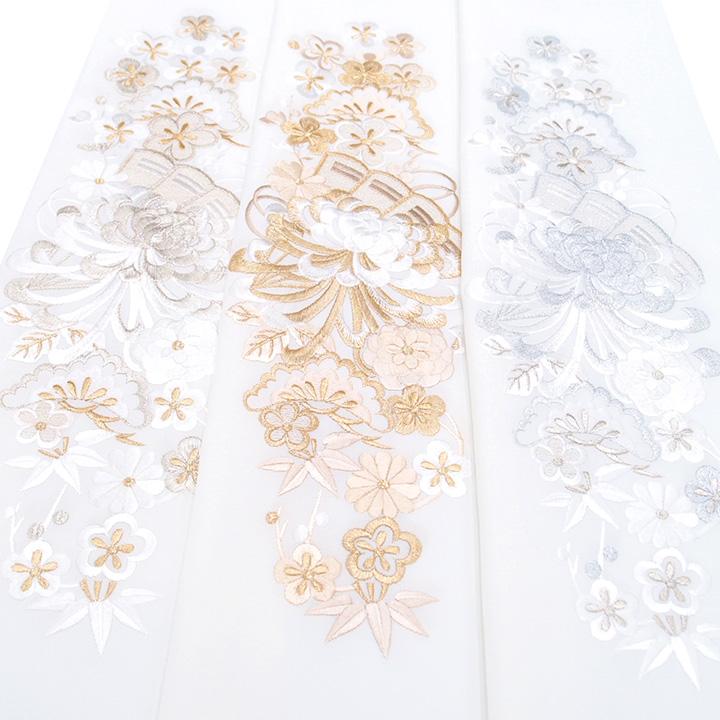 半襟 刺繍 半衿 振袖 成人式 大輪菊 松竹梅 桧扇 乱菊 日本製 京都 白