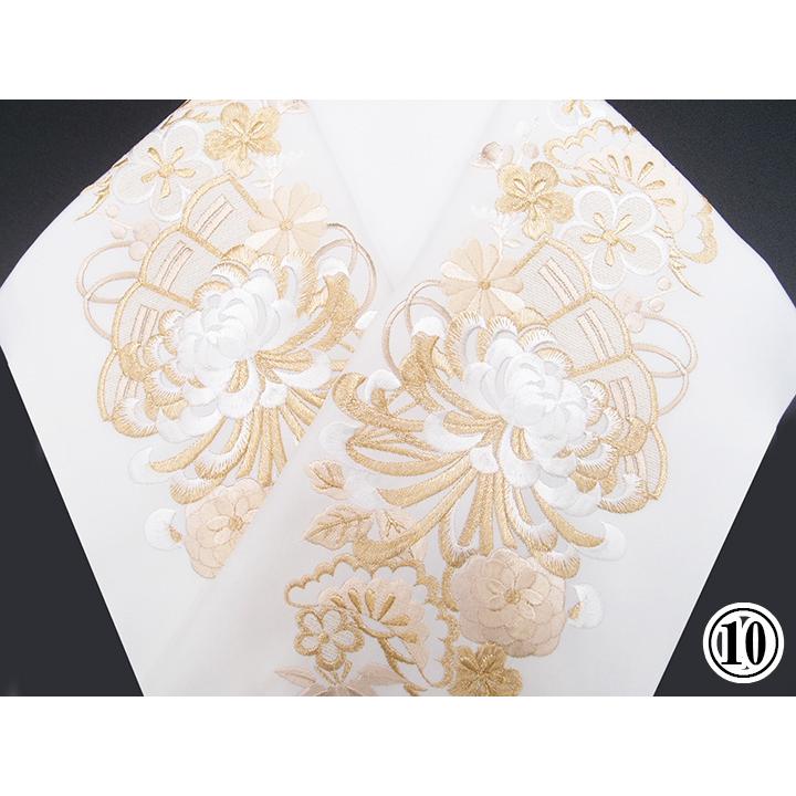 【新品】刺繍 半衿 菊 結婚式 成人式 半襟 刺繍 半衿 振袖 成人式 大輪菊 松竹梅 桧扇 乱菊 日本製 京都 白