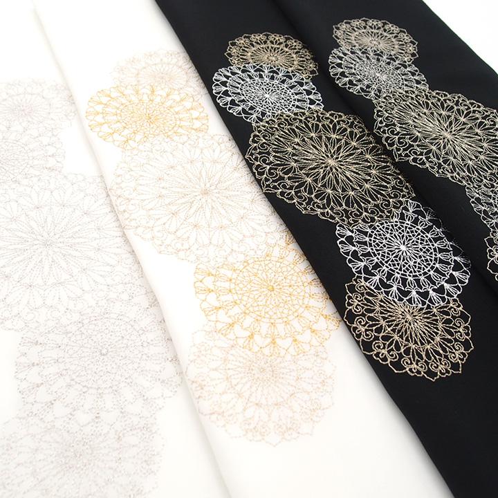 半衿 振袖 成人式 半襟 刺繍 花更紗丸文 フォーマル 白 黒 金 銀 二十