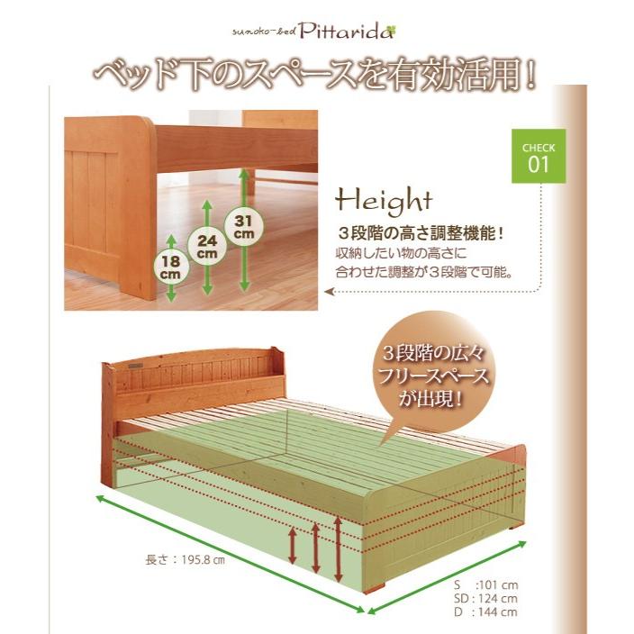 すのこベッド 3段階高さ調整 宮付き コンセント付き 通気性 抜群 天然木 木製ベッド シングルサイズ｜romanbag｜03
