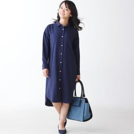 とろみ素材 シャツワンピース ロングワンピース 長袖 レディース