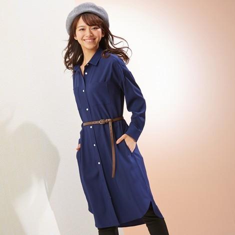 とろみ素材 シャツワンピース ロングワンピース 長袖 レディース