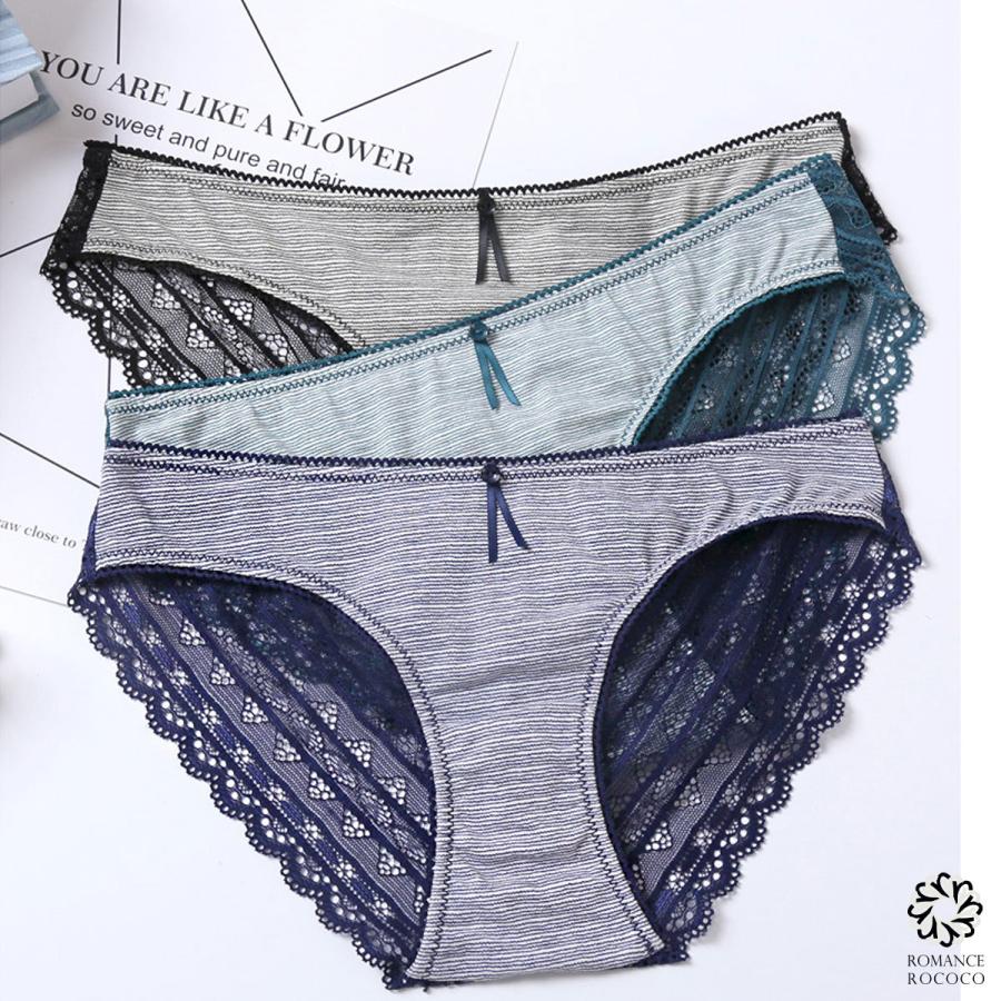 メール便可 ピンクディア PINK DEAR コットン レース ボーダー ショーツ ノーマル 綿 | 