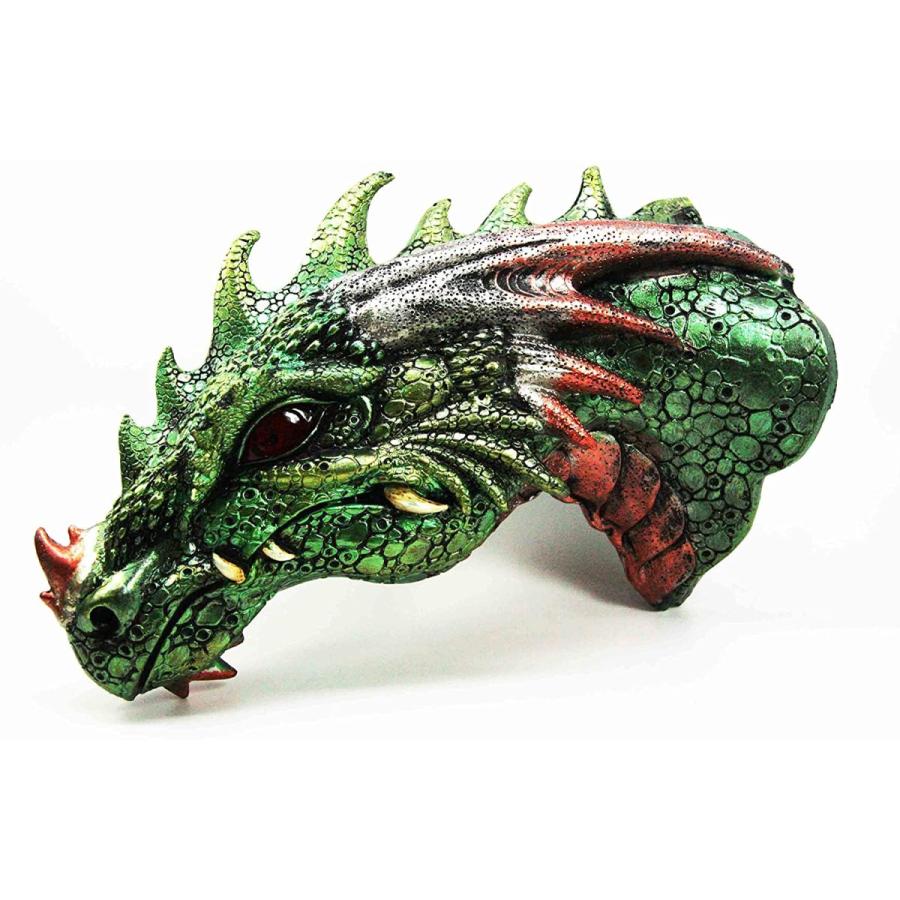中世の緑龍（グリーン・ドラゴン）LEDの目が光る 壁装飾 彫像 彫刻