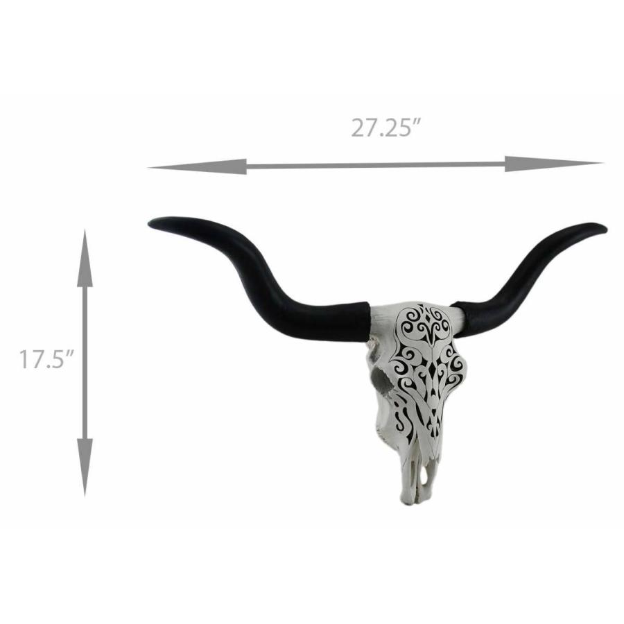 白と黒のデザイン模様のロングホーン/ハンギングスカル頭蓋骨 壁装飾