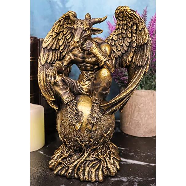 西洋彫刻 地球の上に座っている山羊の頭のバフォメット彫像/五芒星