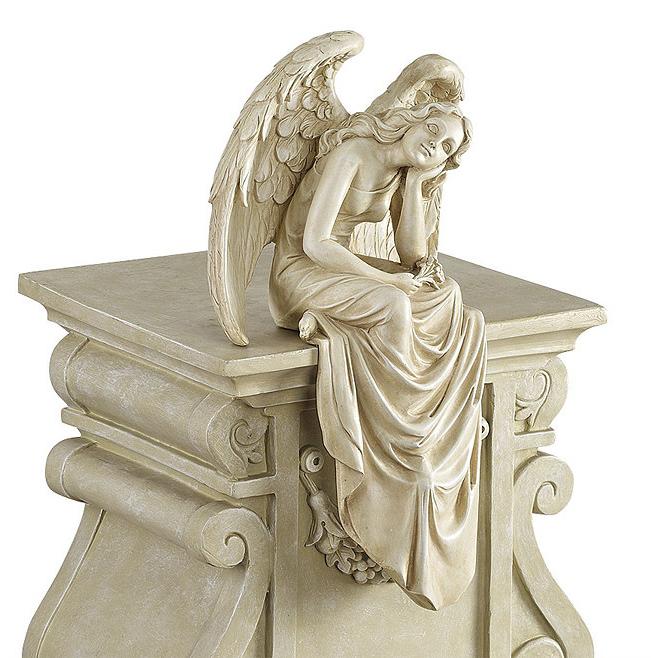 西洋彫刻 石の上で休んでいる天使（エンジェル）彫像/ カトリック教会 聖霊 祝福 ガーデニング 園芸 庭園 贈り物(輸入品 :0n0111