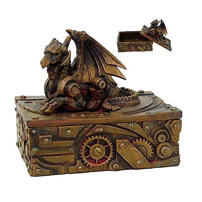 スチーム・パンク風 ドラゴンのフィギュアが付いた蓋のメカニカル