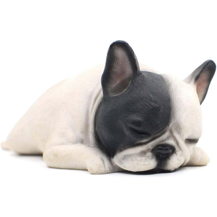 横になっている眠っているブラック＆ホワイト色の、フレンチブルドッグの子犬 置物、ギフト、彫像(輸入品)_1