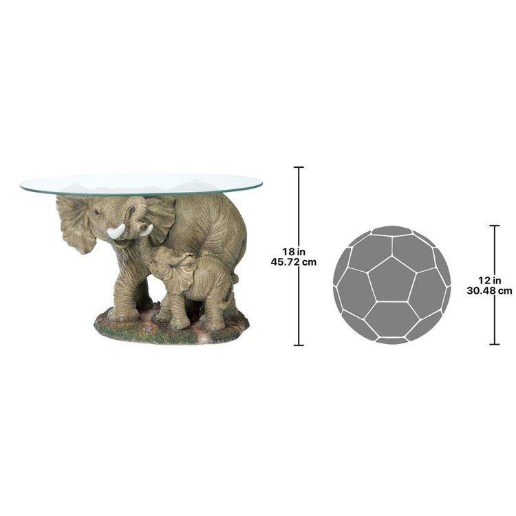 象の親子 彫刻台座 ガラストップ コーヒーテーブル アフリカ装飾彫像 