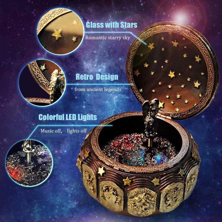 LEDライトがきらめく、12座の星座の女神が回転する、ビンテージ LEDライトがきらめく、12座の星座の女神が回転する、ビンテージ
