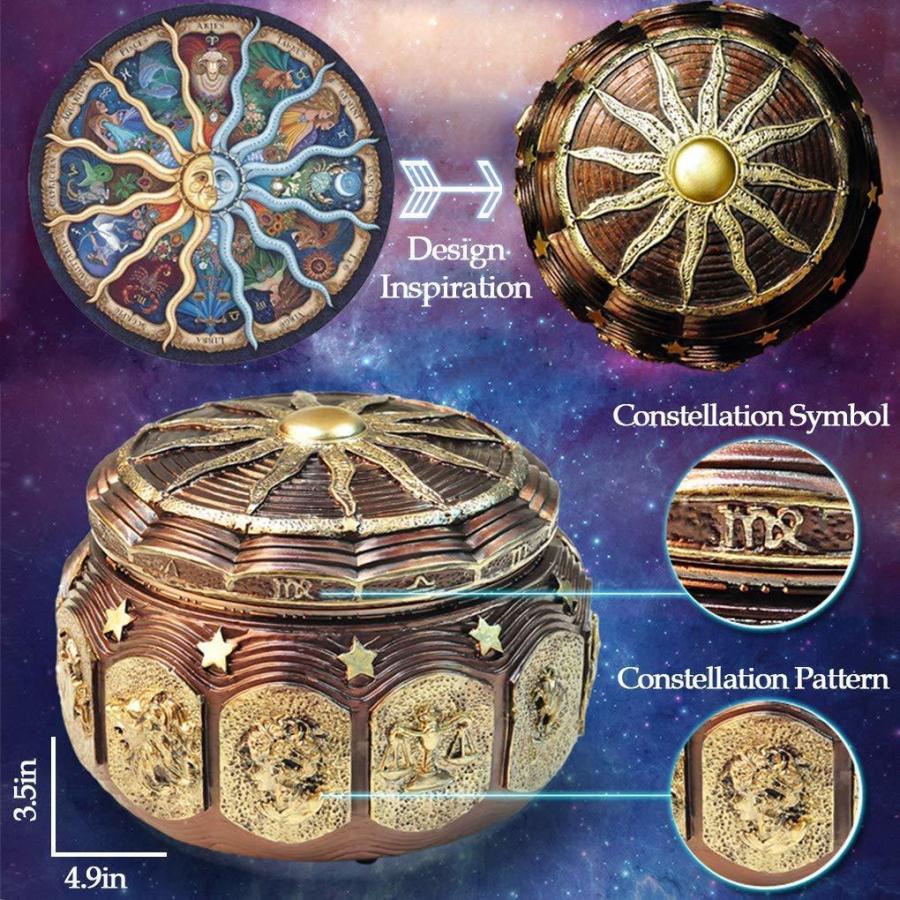 LEDライトがきらめく、12座の星座の女神が回転する、ビンテージ風