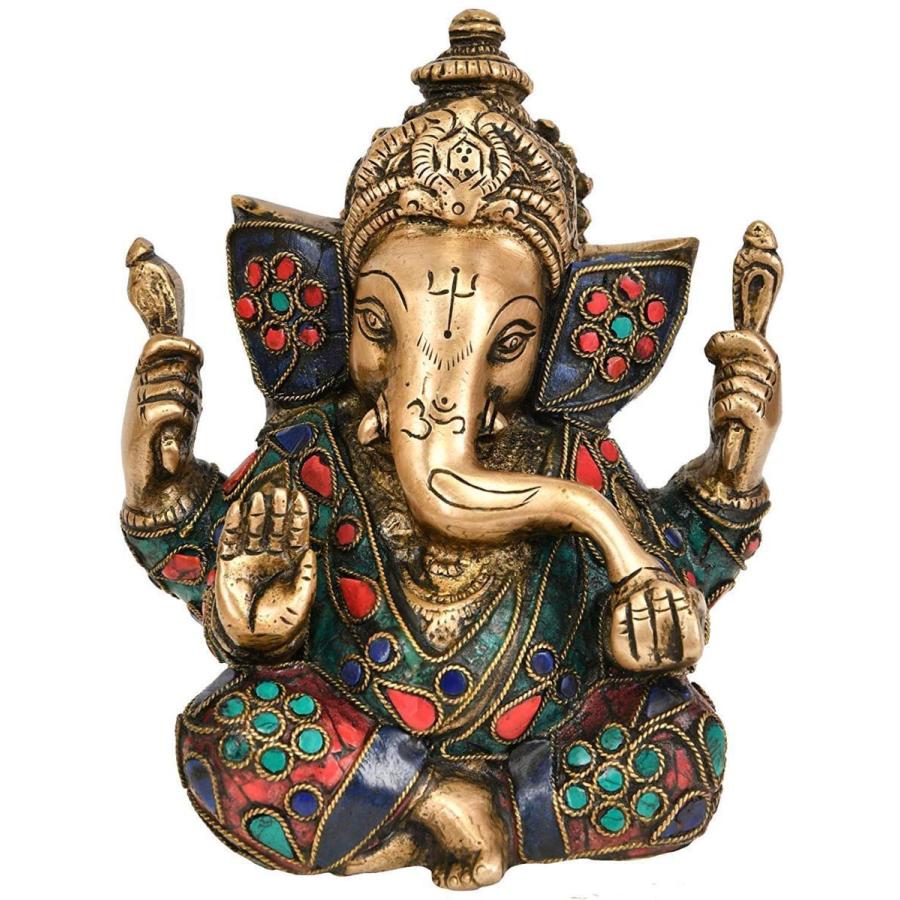 東洋彫刻 🎆 ガネーシャ（夢をかなえるゾウ）真鍮風彫像 金色/ 新型