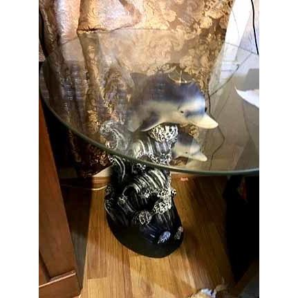 動物 イルカ が、彫刻台座になった、ガラストップ・テーブル 動物 イルカ が、彫刻台座になった、ガラストップ・テーブル