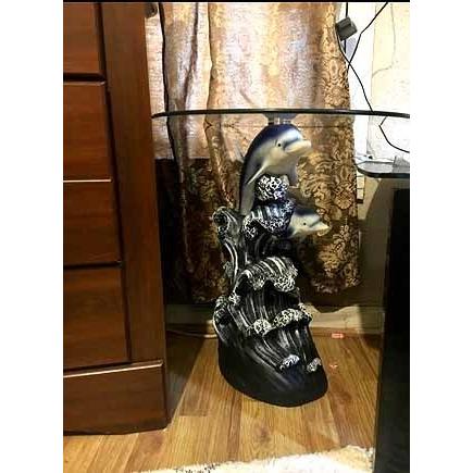 動物 イルカ が、彫刻台座になった、ガラストップ・テーブル 動物 イルカ が、彫刻台座になった、ガラストップ・テーブル