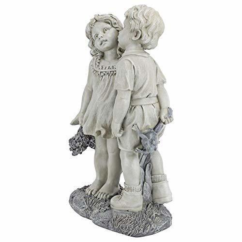 西洋彫刻 幼い恋人達のキス ガーデンインテリア 高さ 約56cm