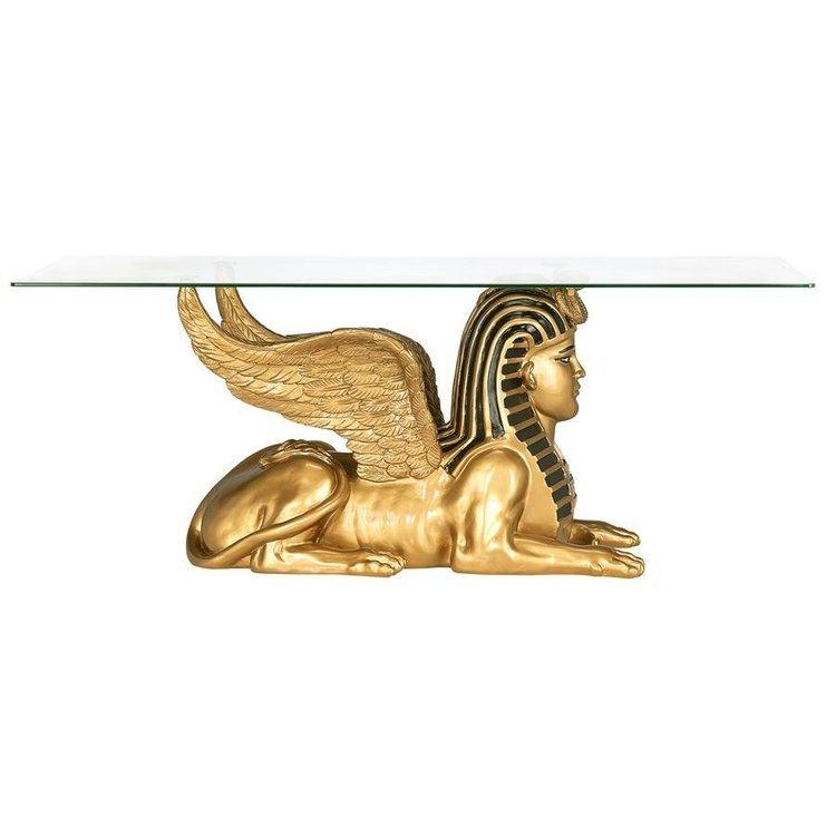 古代エジプト ゴールデン・スフィンクス彫刻台座 ガラストップ 古代エジプト ゴールデン・スフィンクス彫刻台座 ガラストップ