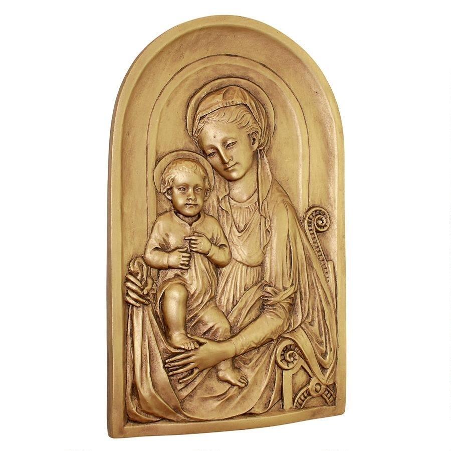 聖母マリアと幼子イエス・キリストの壁彫刻 レリーフ彫像/カトリック 