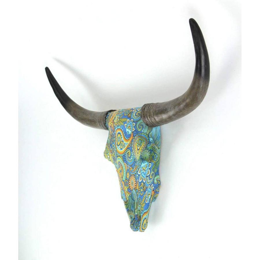 ペイズリー柄の、ロングホーン・スカル ウォールマウント・カウ