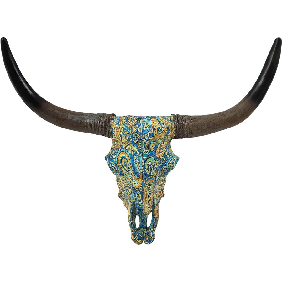 ペイズリー柄の、ロングホーン・スカル ウォールマウント・カウ