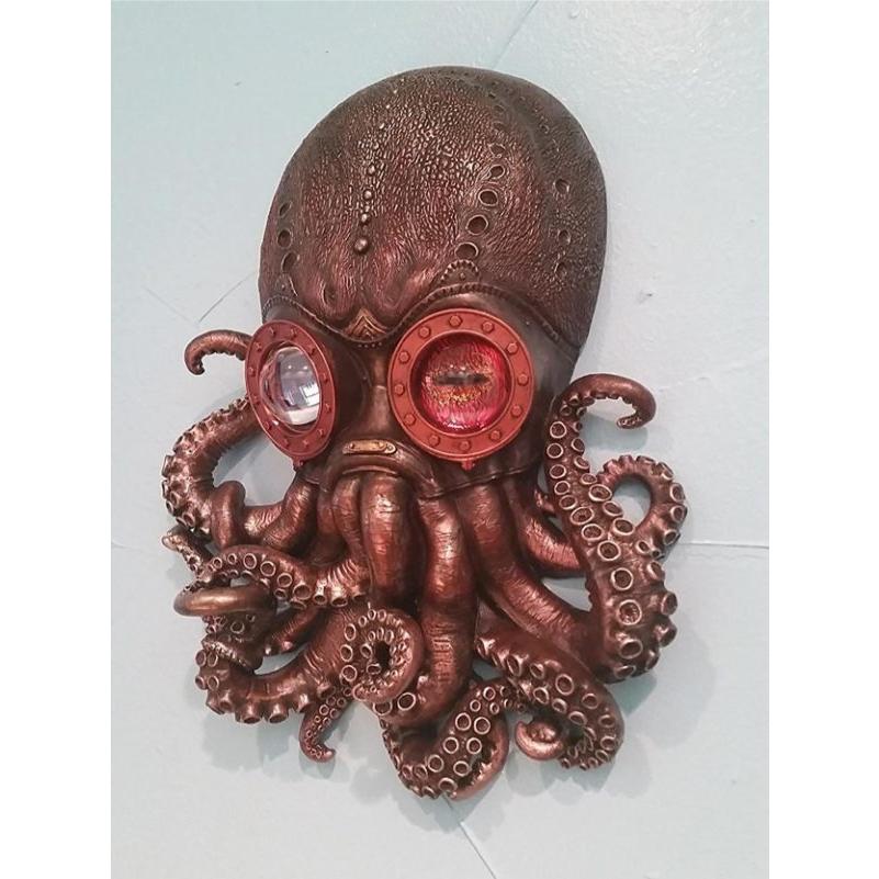 スチームパンク風 タコ(蛸)壁掛け ブロンズ風彫刻 彫像/ 水産業 漁協