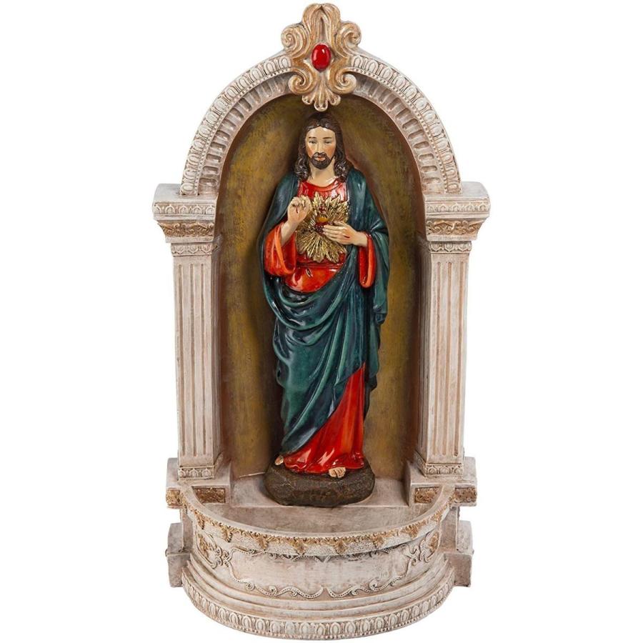 イエスの聖心イタリア風フォント（聖水盤）彫像 彫刻/ カトリック教会 洗礼 福音 聖書（輸入品）｜romando
