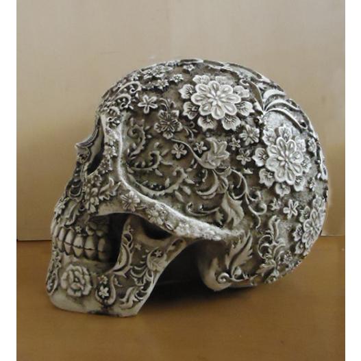 メキシコ アステカ文明 花の彫刻が施された頭蓋骨 死者の日 メキシコ アステカ文明 花の彫刻が施された頭蓋骨 死者の日
