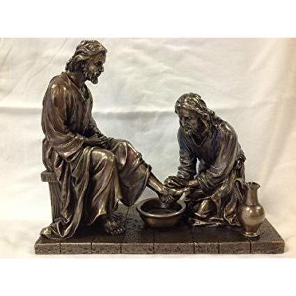 弟子の足を洗うイエスの彫像 ブロンズ風彫刻/ カトリック教会 福音