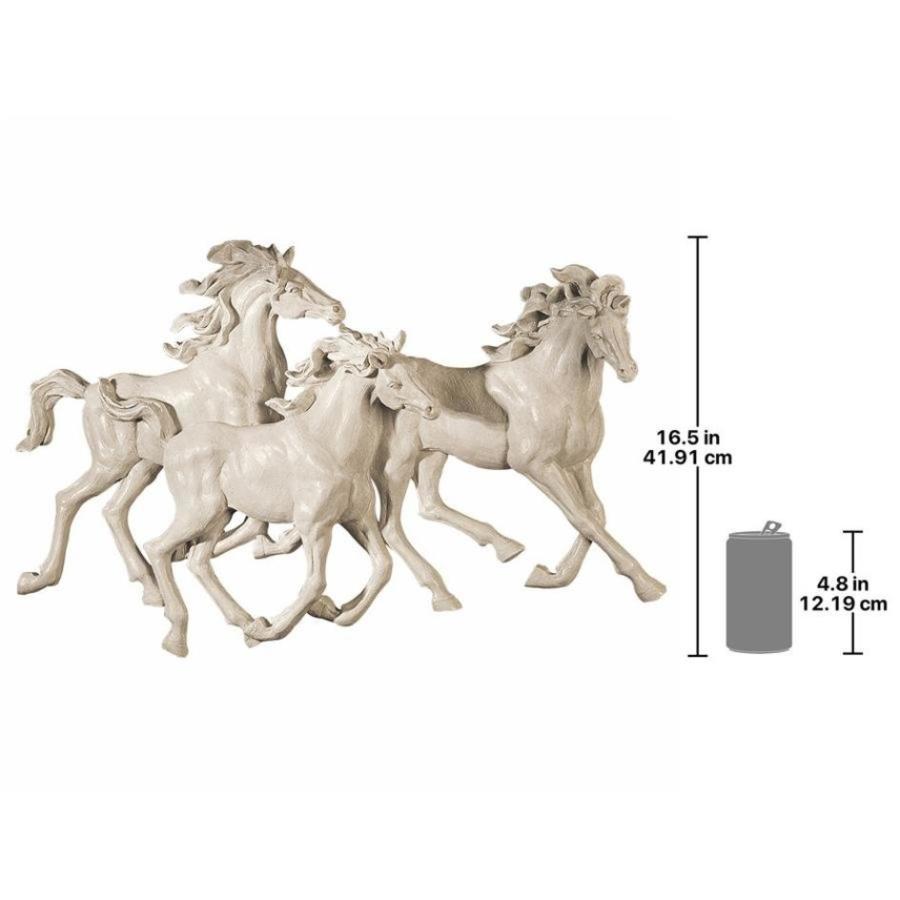 ワイルドスタリオン３頭の駿馬が走る壁彫刻装飾 オーナメント彫像